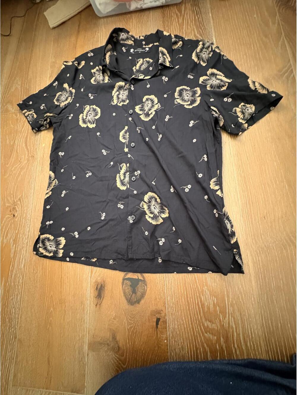 AllSaints Black Floral Short Sleeve Shirt Lightweight XL